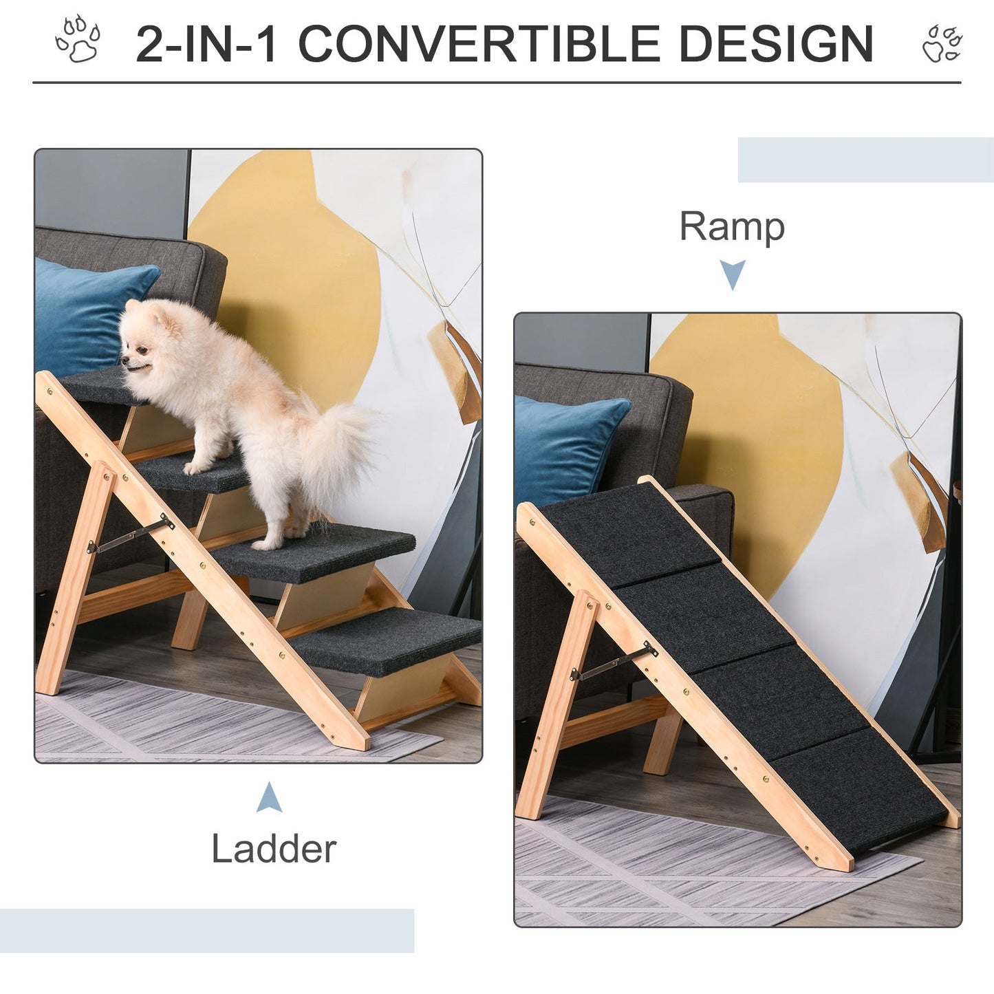 Wood Pet Stairs 2 In 1 Convertible Dog Steps and Carpeted Ramp Portable Foldable 4 Level Cat Ladder for High Bed Couch Car at Gallery Canada