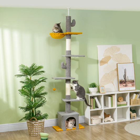 Adjustable Cat Tree Tower, 90.5"-108", Scratching Posts, Hammock, Light Grey Floor to Ceiling Cat Trees Light Grey, Cream White at Gallery Canada