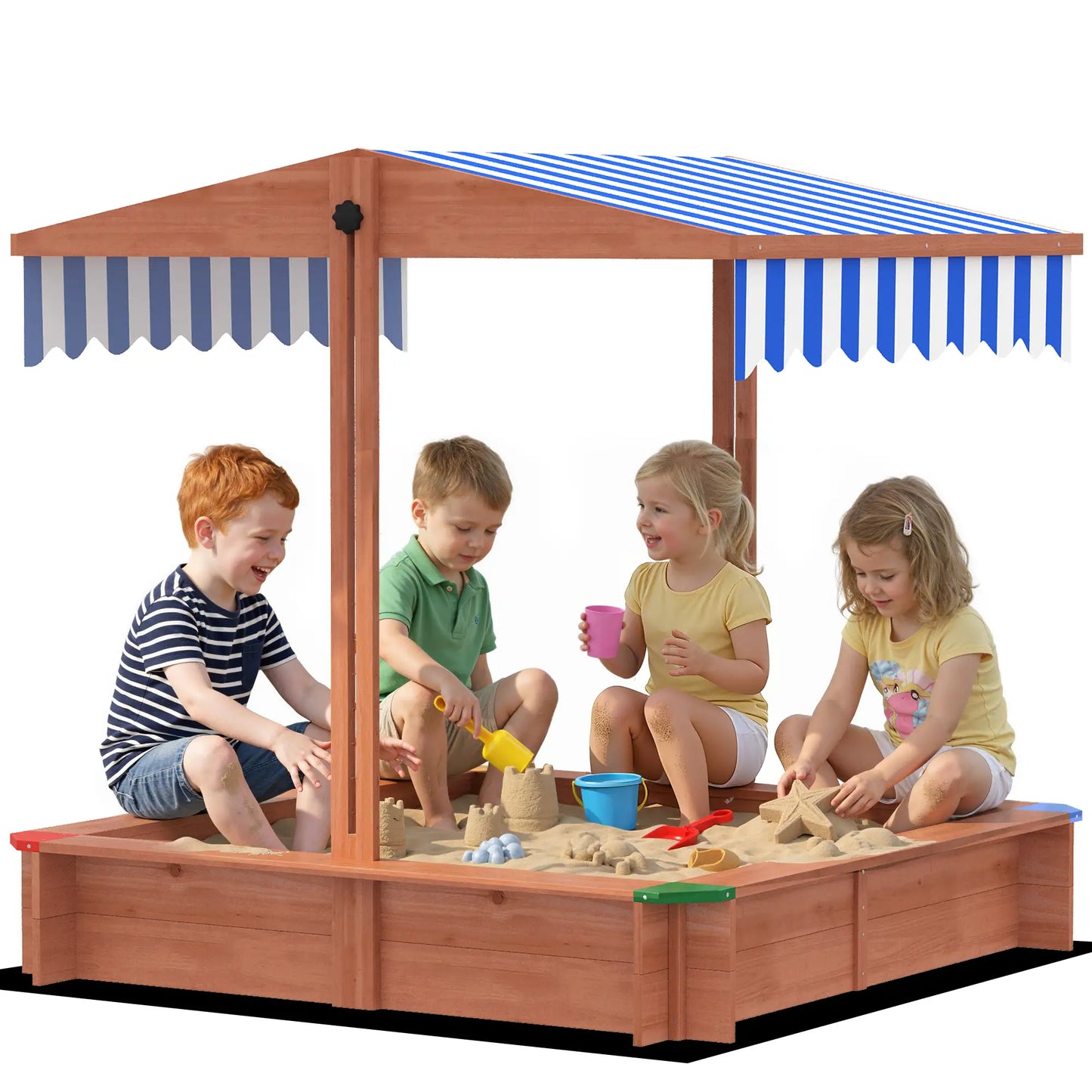 Wooden Sandbox with Cover, Adjustable Canopy, Seats, Dark Brown Sandboxes & Accessories at Gallery Canada