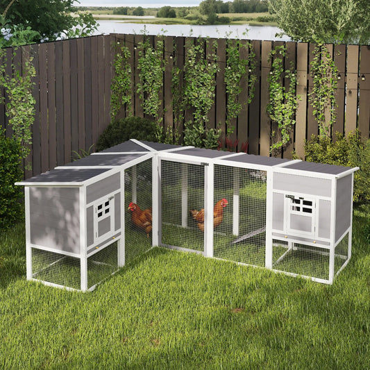 L-Shaped Wooden Chicken Coop With Run, 2 Houses, Waterproof Roof, Ramps Chicken Coops Grey, White, Black at Gallery Canada