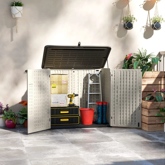 185 Gallon Outdoor Storage Cabinet, Openable Top, Lockable Doors Sheds Cream at Gallery Canada