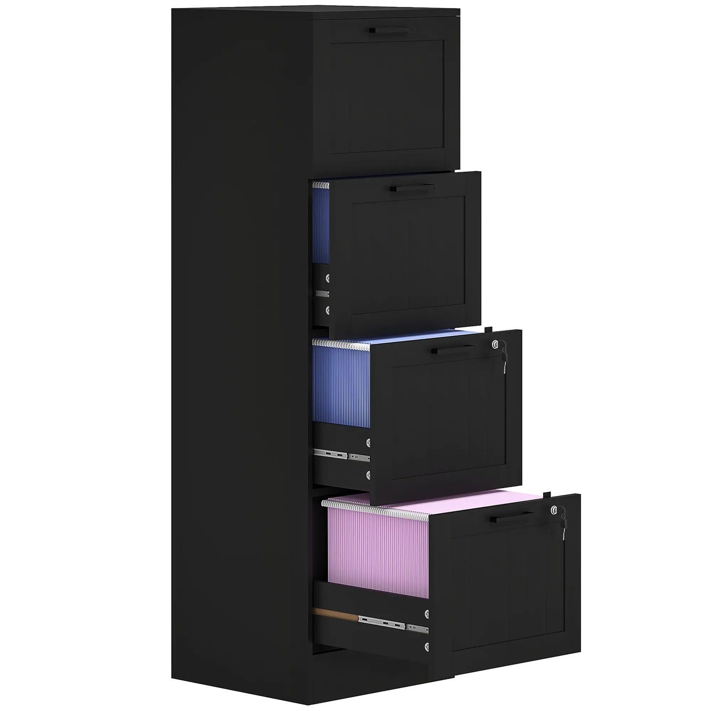 4 Drawer Filing Cabinet with Lock, Adjustable Hanging Bars, Black Office Cabinets & Cupboards at Gallery Canada