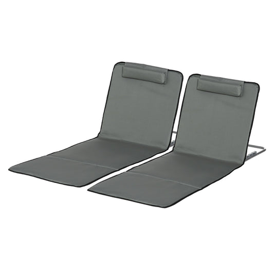 Set of 2 Sun Lounger Beach Mat Folding Lounge Chair Mat with Adjustable Back Steel Frame Head Pillow Carry Bag Grey - Gallery Canada