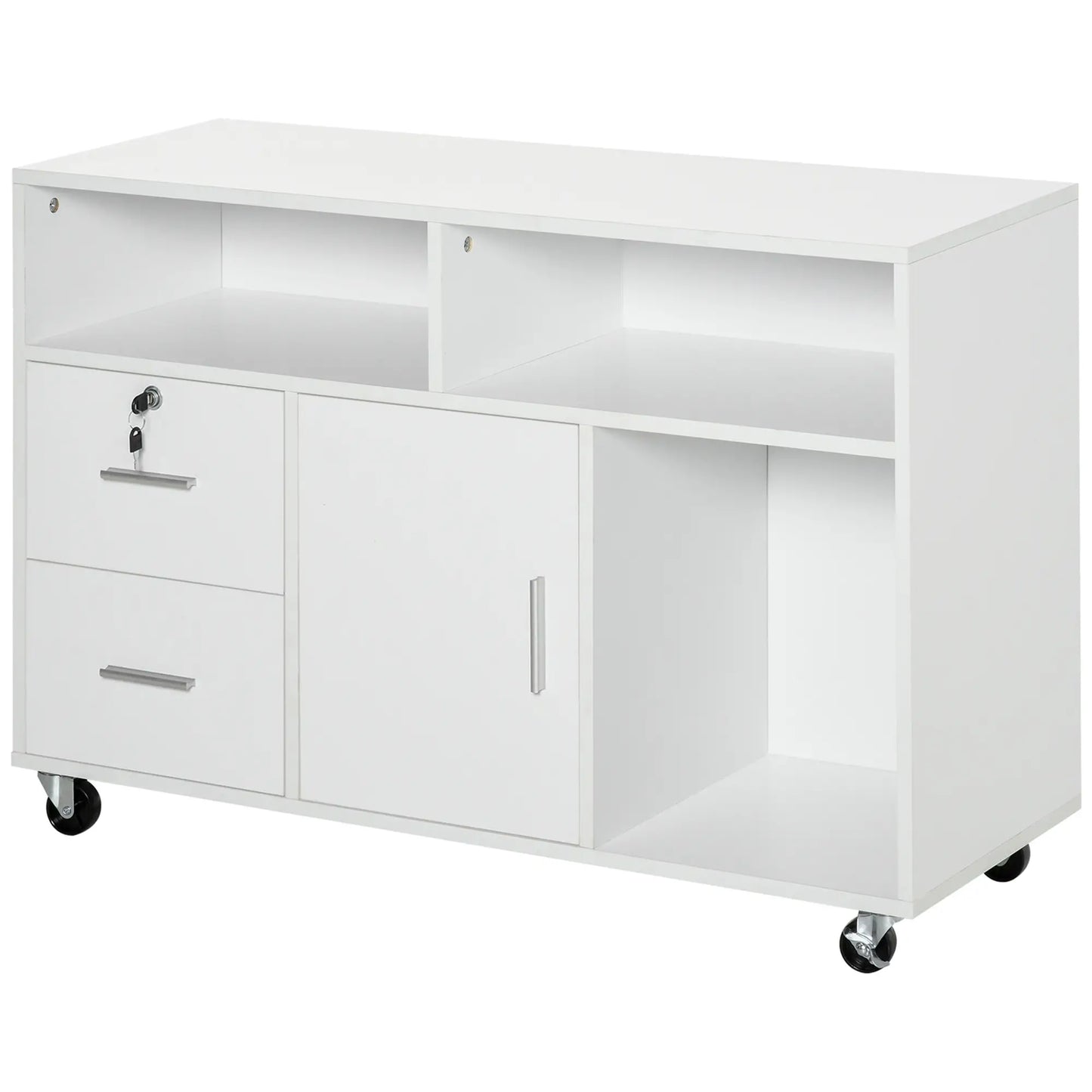 Lateral Filing Cabinet, Open Shelf, Mobile with Wheels, Lockable Drawer, White Office Cabinets & Cupboards at Gallery Canada