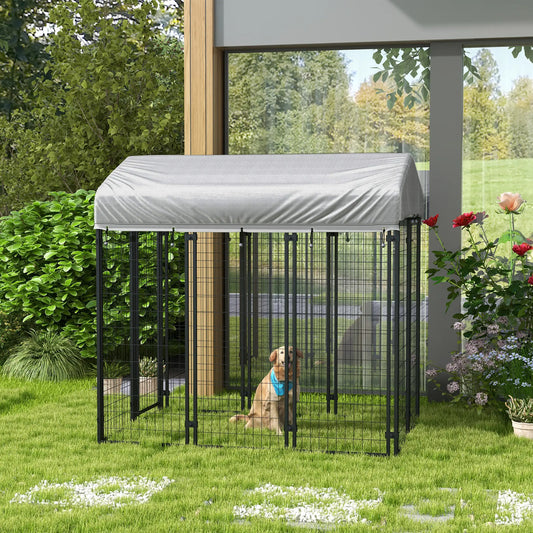 Outdoor Dog Kennel, Waterproof UV-Resistant Cover, 6 x 4 x 6 ft Houses, Kennels & Pens Black, Silver at Gallery Canada