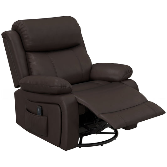 PU Leather Reclining Chair with Vibration Massage Recliner, Swivel Base, Rocking Function, Remote Control, Brown at Gallery Canada