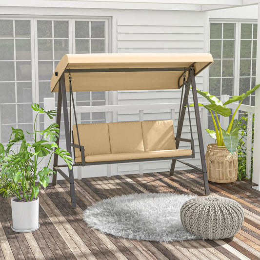 3 Seater Patio Swing Chair, Adjustable Canopy, Removable Cushions, Beige Patio Swings with Stand Beige, Dark Brown at Gallery Canada