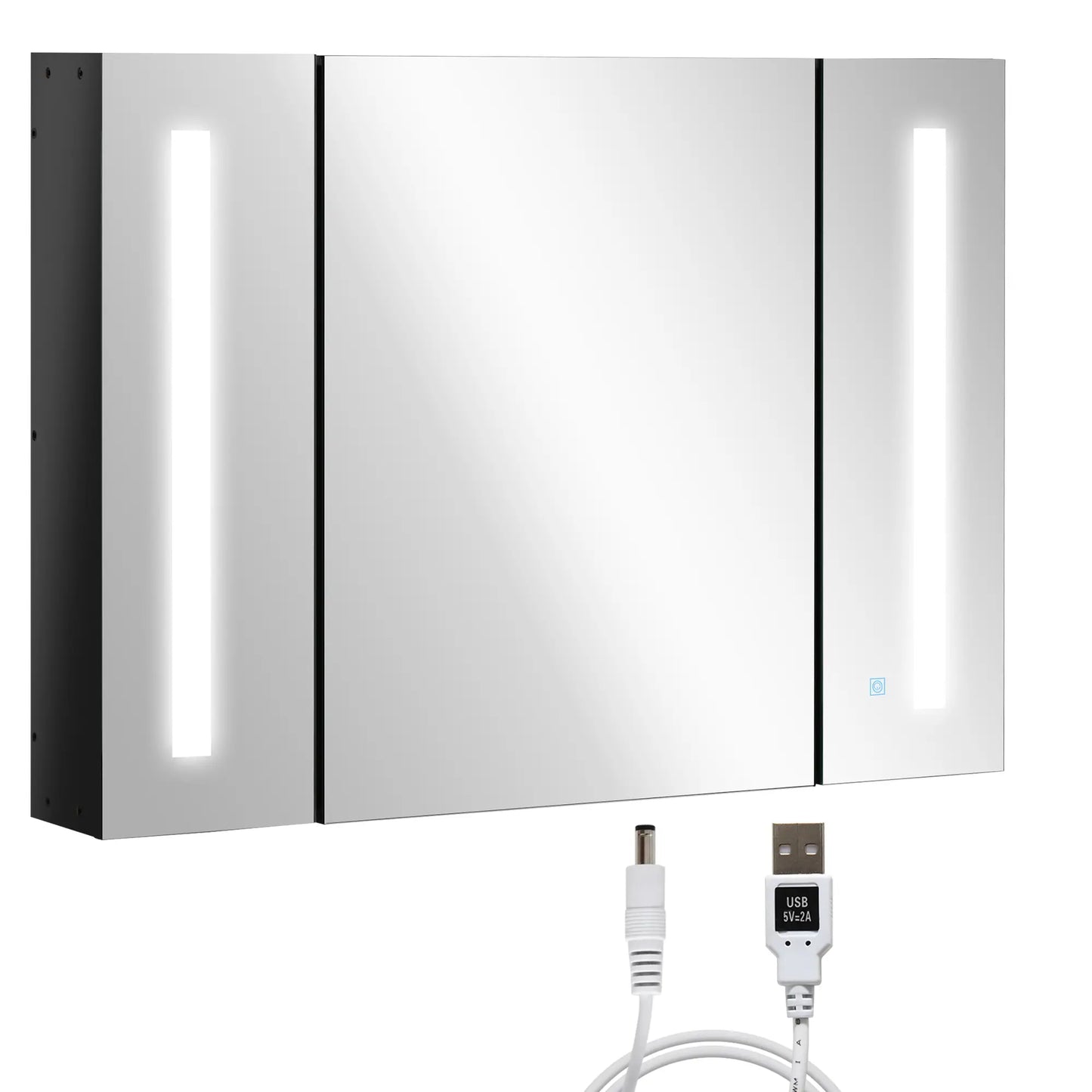 Wall Mounted Medicine Cabinet with Mirror, Adjustable Shelf, USB Charge, High Gloss, Black Mirror Medicine Cabinets at Gallery Canada