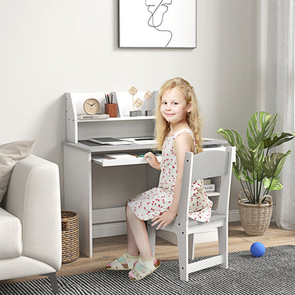 Kids Desk and Chair Set for 5-8 Year Old with Storage, Study Table and Chair for Children, Grey - Gallery Canada