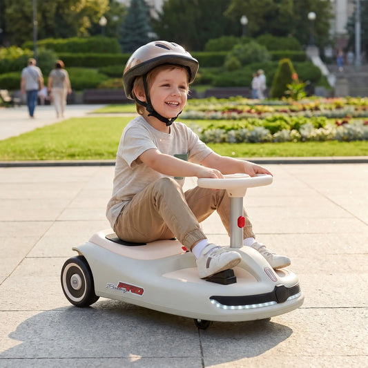 12V Electric Wiggle Car, 2 Speed, Music, Lights, White Electric Toy Cars White at Gallery Canada
