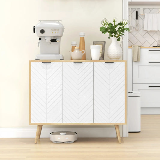 Modern Sideboard and Buffet, Dining Room Cabinet with Adjustable Shelves for Kitchen, Living Room, Natural Bar Cabinets White, Natural at Gallery Canada