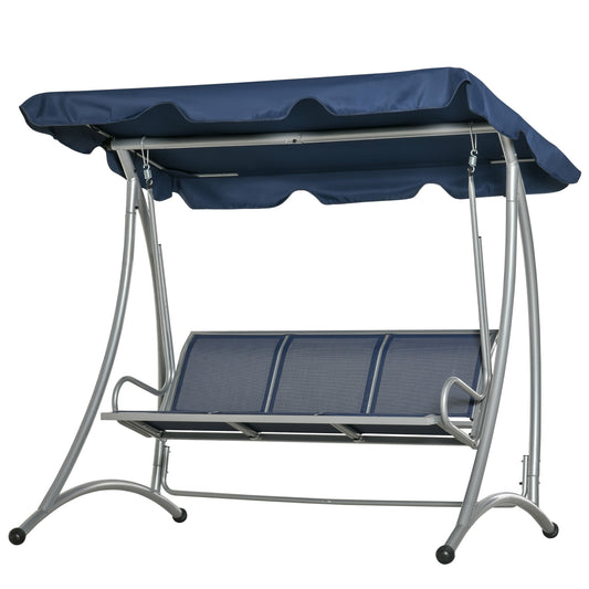 3-Seater Outdoor Swing Chair Bench with Adjustable Canopy, Dark Blue