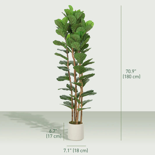 6FT Artificial Fiddle Leaf Fig Tree Set Of 2, Fake Potted Tree, Green