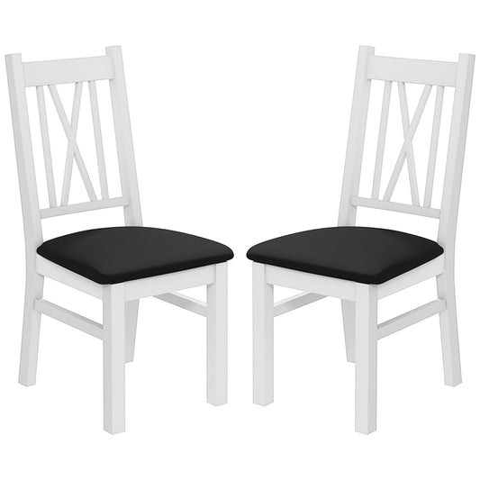 Farmhouse Dining Table Chairs Set of 2, Pine Wood Kitchen Table Chairs with PU Leather Cushion for Living Room, Bedroom