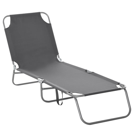Folding Outdoor Lounge Chair, Portable Reclining Beach Lounger with Breathable Mesh Fabric, Sun Lounge Bed Camping Cot for Patio, Garden, Poolside, Grey - Gallery Canada