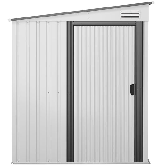 5'x7' Lean to Galvanised Metal Shed with Foundation, Garden Tool Storage House with Sliding Door and 2 Vents, Grey - Gallery Canada