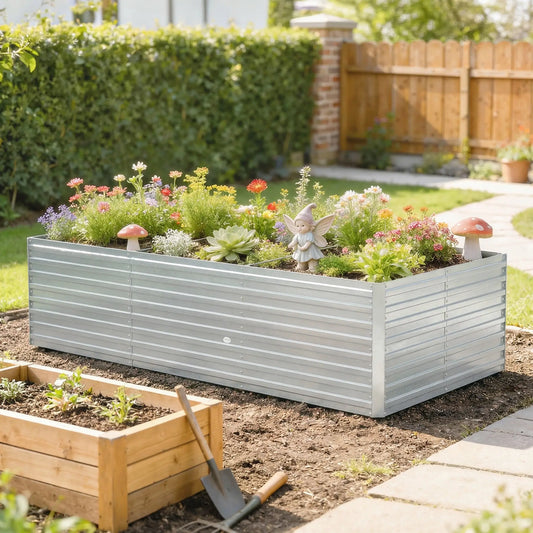 8' x 4' x 2' Raised Garden Bed, Galvanized Planter Box, Silver Galvanized Planter Boxes Silver at Gallery Canada