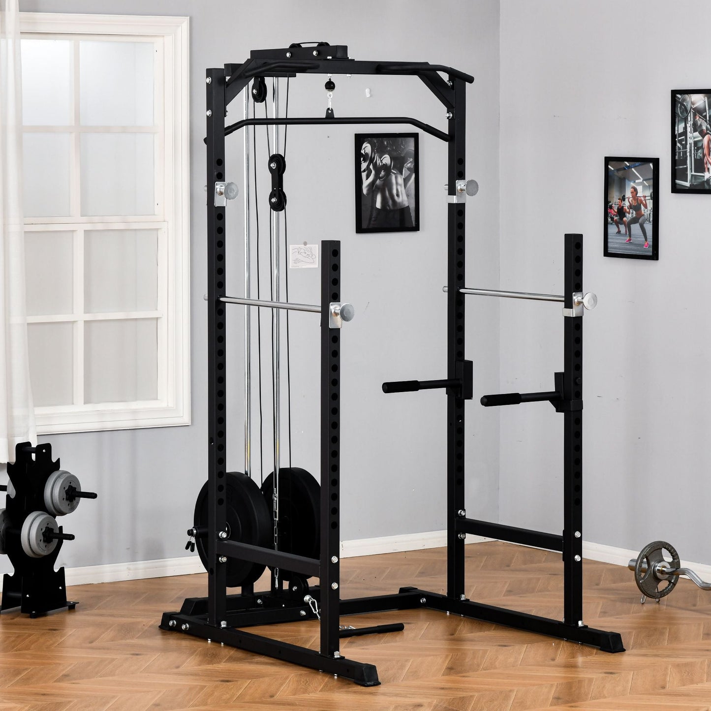 Power Cage, Power Rack with LAT Pulldown Attachment, Pull-up Bar, T Bar Row Landmine and Dip Handle, Strength Training Workout Station, for Home Gym, 800lbs Capacity at Gallery Canada