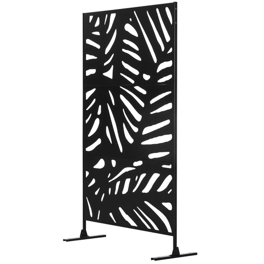 Freestanding Outdoor Privacy Screen, Decorative Metal Outdoor Divider with Stand for Garden, Backyard, Deck, Pool, Black - Gallery Canada