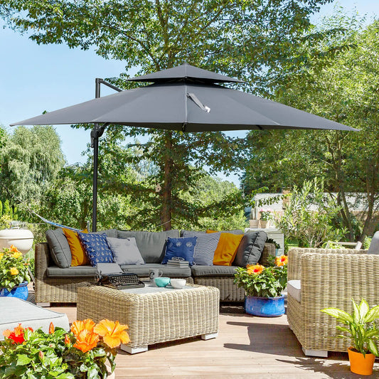 10' x 10' Cantilever Patio Umbrella, Double Top, 360° Rotation, 5 Tilt Angles, Charcoal Grey Cantilever Umbrellas Charcaol Grey at Gallery Canada