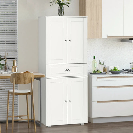 72" Kitchen Pantry Cabinet, 4 Doors, 3 Adjustable Shelves, White Kitchen Pantry Cabinets White at Gallery Canada
