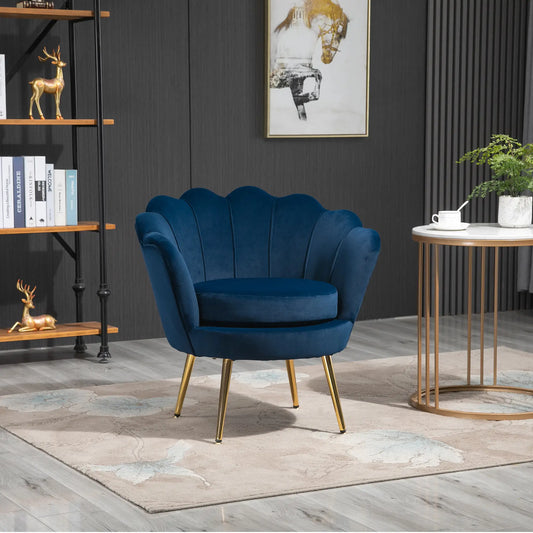 Modern Accent Chair, Velvet Fabric, Gold Metal Legs, Blue Accent Chairs Blue, Gold at Gallery Canada