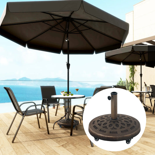 Round Patio Umbrella Base With Wheels, 46lbs, Bronze