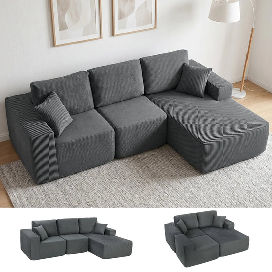 Modular Sectional Sofa Bed, L Shaped Couch, Dark Grey 3-Seater Sofas Dark Grey at Gallery Canada