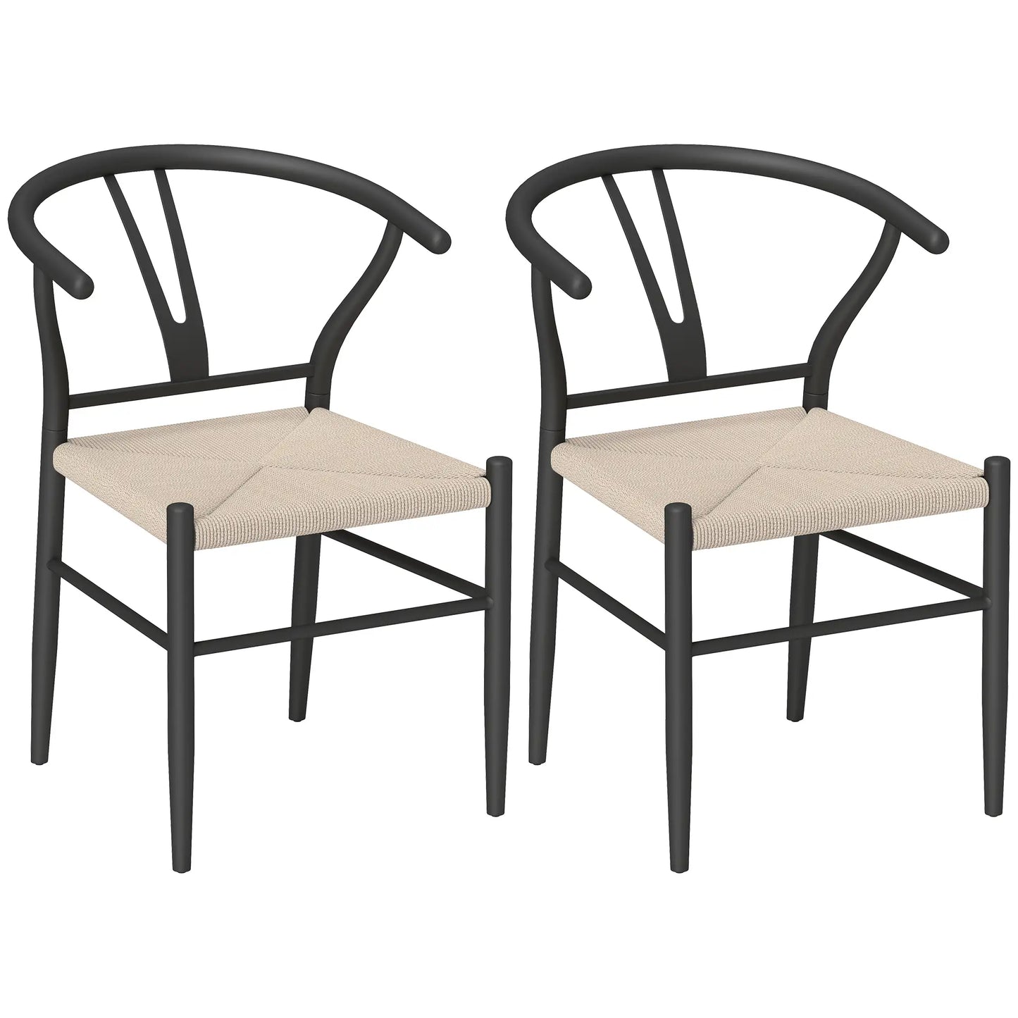 Set of 2 Weave Dining Chairs, Mid-Century Modern, Y-Shaped Backrest, Hemp Seat, Black Dining Chairs at Gallery Canada