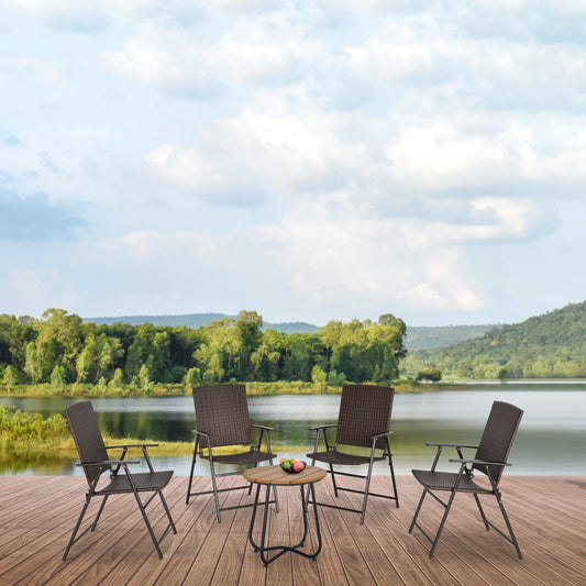 Wicker Dining Chair Set of 4, Foldable, Steel Frame, Brown Patio Chairs Brown at Gallery Canada