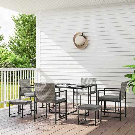9-Piece Wicker Patio Dining Set, 4 Armchairs, 4 Stools, Tempered Glass Top, Light Grey Outdoor Dining Sets Grey at Gallery Canada