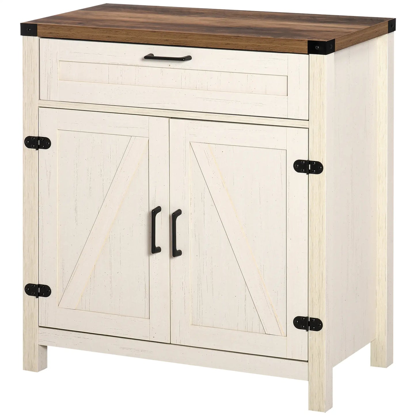 Farmhouse Kitchen Cabinet, Sideboard with 2 Barn Doors, Drawer, White Bar Cabinets at Gallery Canada