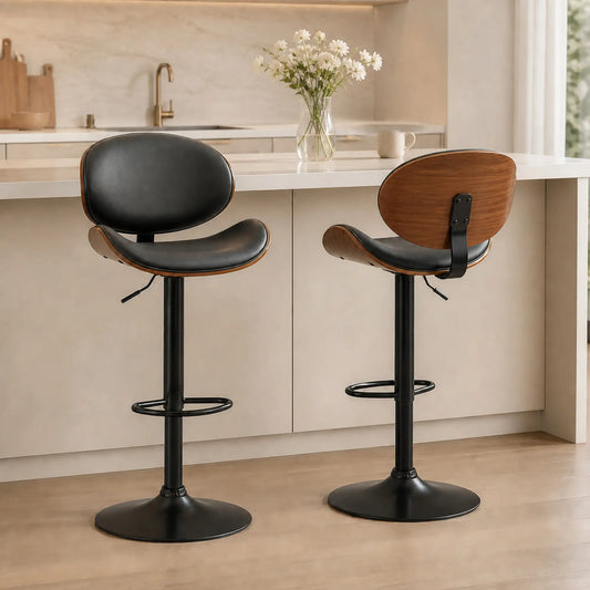Modern PU Leather Swivel Bar Stools, Set of 2, Adjustable with Footrest, Black Bar Stools Black at Gallery Canada