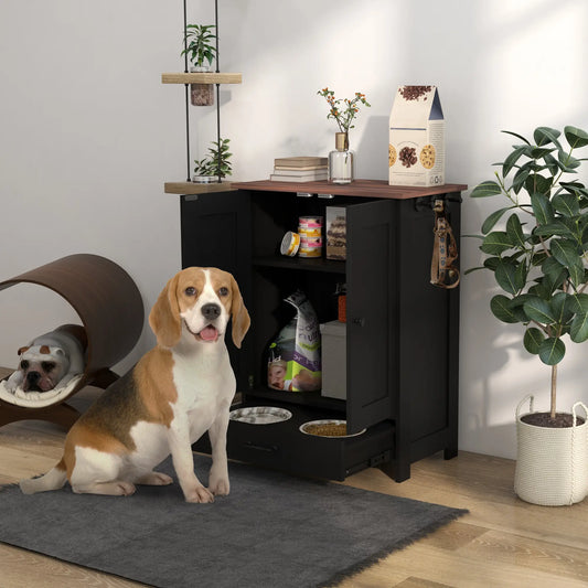 Dog Food Storage Container, Adjustable Panel, Hooks, Medium Size, Black