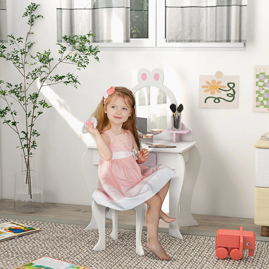 Ensemble de Coiffeuse Maquillage pour Enfants avec Tabouret, Miroir, Tiroir, Blanc