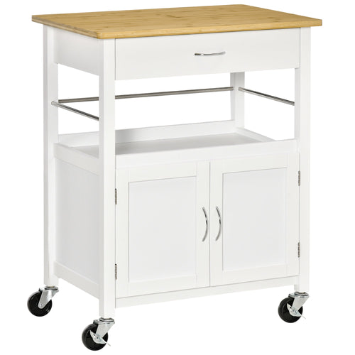 Kitchen Cart, Utility Trolley, Small Kitchen Island with Storage Drawer &; Side Hooks for Dining Room, White