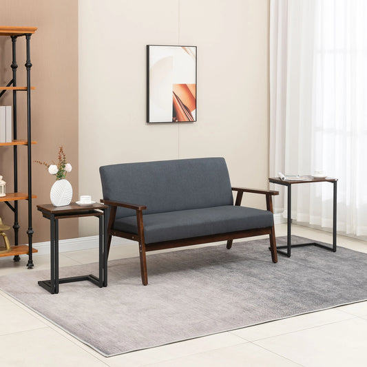 Nesting End Tables Set of 3, Industrial C-Shaped Side Table, Rustic Brown, Brown Side Tables Rustic Brown at Gallery Canada