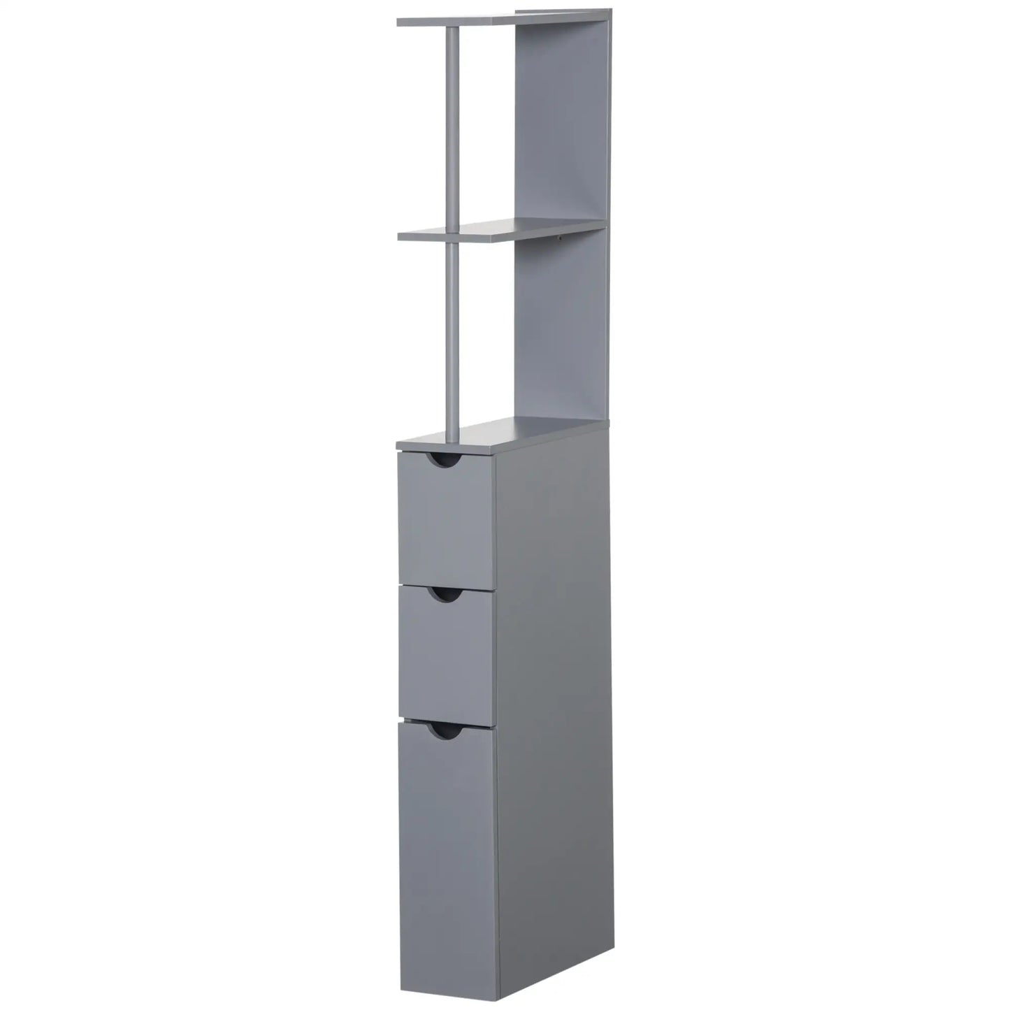 Tall Narrow Bathroom Storage Cabinet with Drawers, Open Shelves, Grey Bathroom Cabinets at Gallery Canada