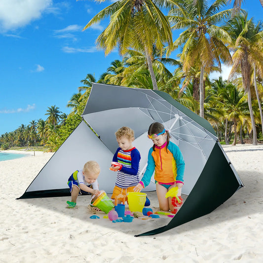 7.5FT 2-in-1 Umbrella Shelter, UPF50+ UV Protection, Dark Green Beach Umbrellas Dark Green at Gallery Canada