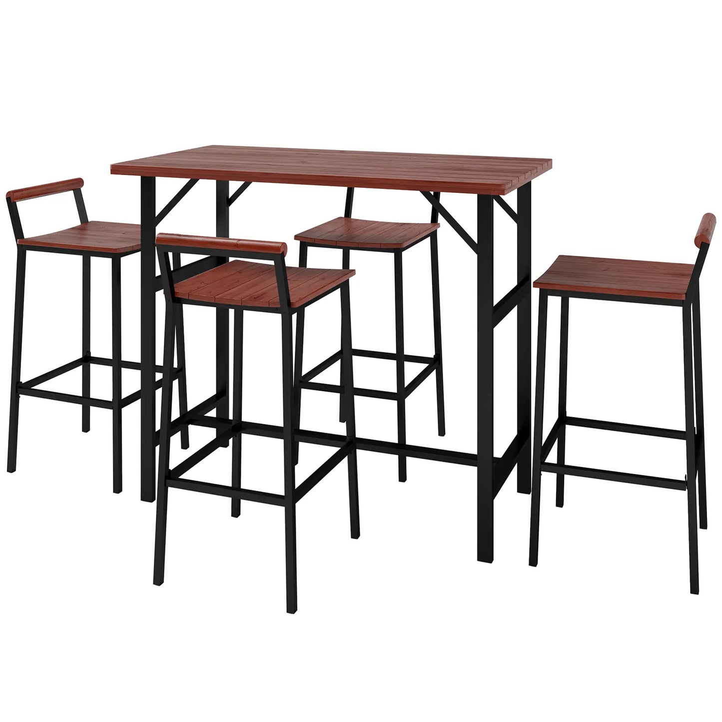 5 Piece Patio Bar Set, 47" Table, 4 Stools, Brown
