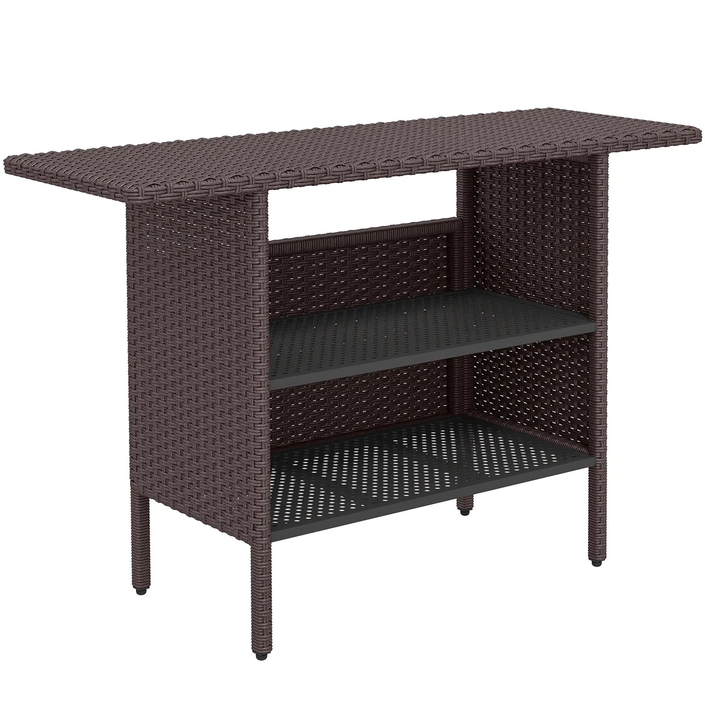 Outdoor Rattan Bar Table, 55.1" x 18.5" x 37", 2 Storage Shelves, Brown Bistro Sets at Gallery Canada