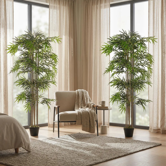 6FT Artificial Bamboo Tree Set Of 2, 1530 Leaves, Green