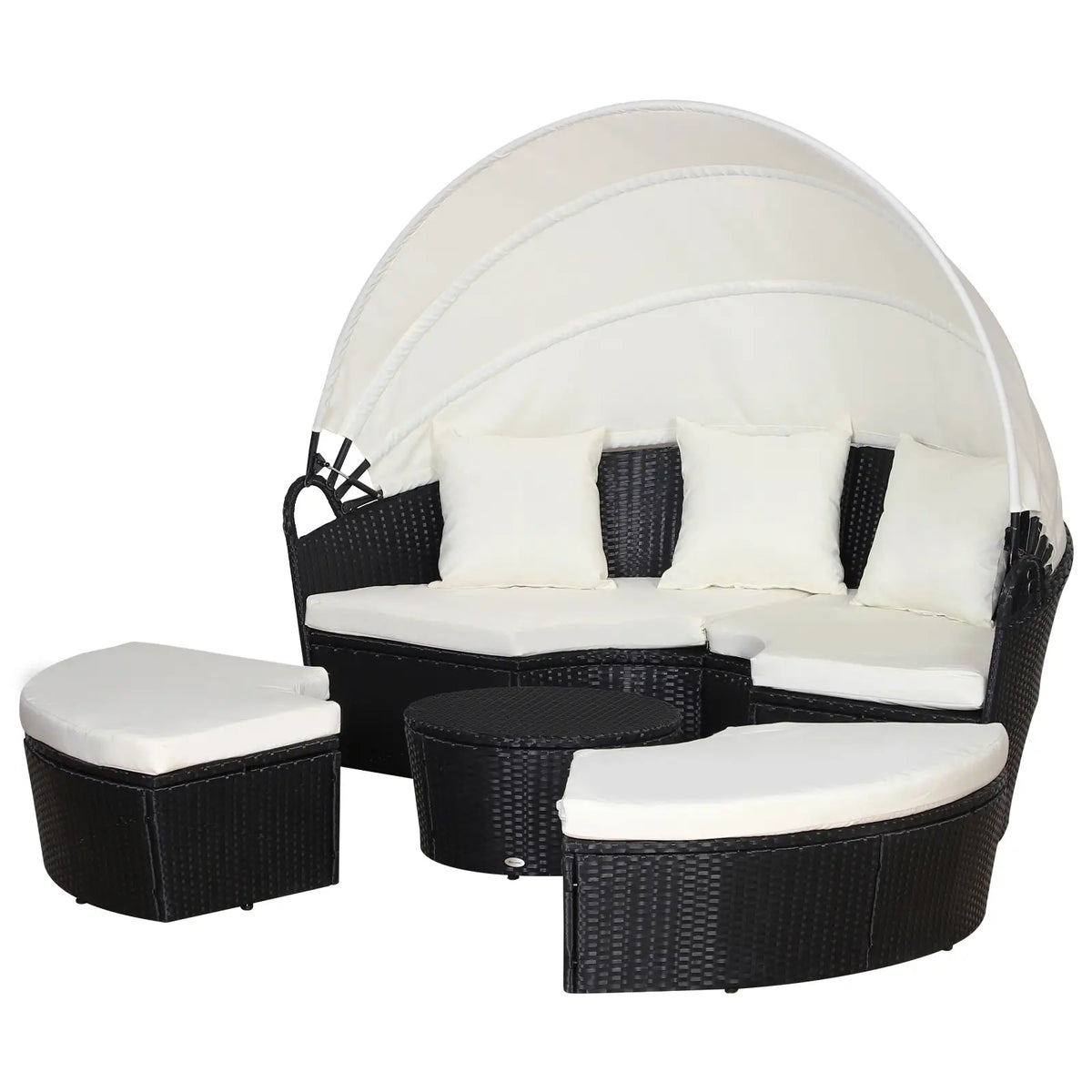Outdoor Daybed with Canopy, PE Rattan Wicker Round Sofa, Patio Set with Cushions, Cream White Daybeds at Gallery Canada