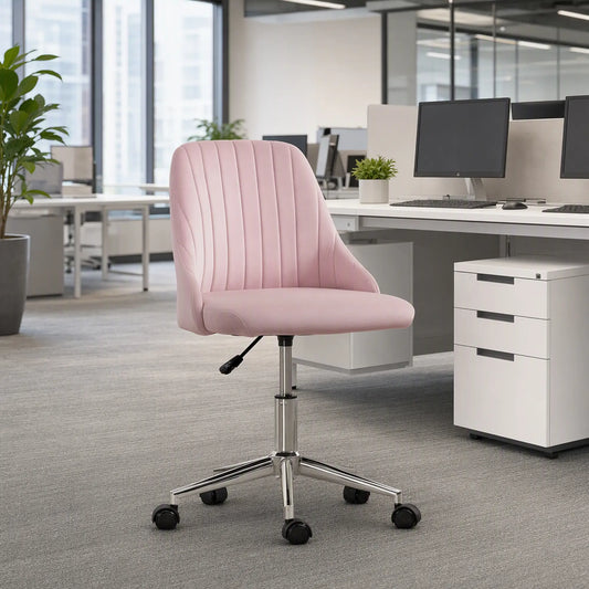 Velvet Makeup Chair, Adjustable Height, Swivel Wheels, Pink Task Chairs Pink at Gallery Canada