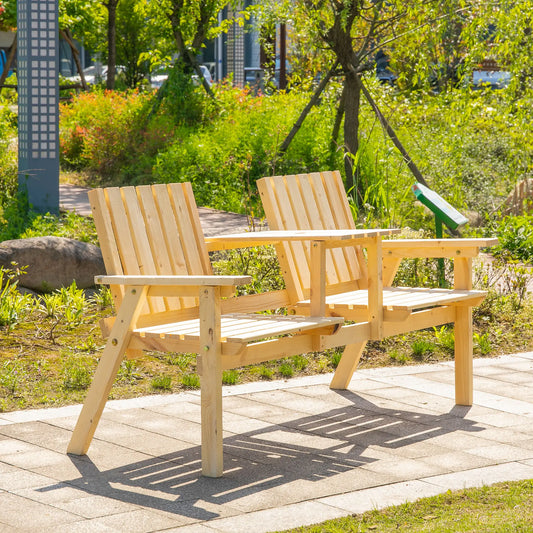 2-Person Garden Bench with Table, Umbrella Hole, Natural Wood Patio Chairs Natural at Gallery Canada