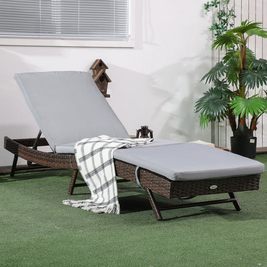Wicker Patio Lounger, Outdoor S Shape Recliner, Adjustable Backrest, Grey Chaise Loungers Dark Brown, Grey at Gallery Canada