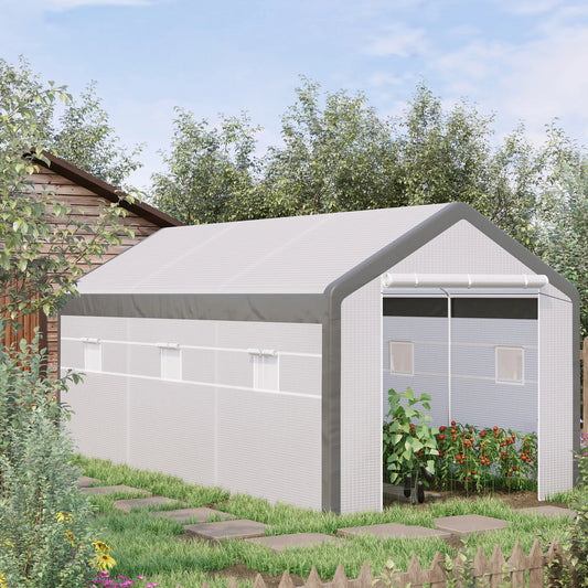 20' x 10' x 9' Walk-In Greenhouse, Roll Up Doors, 6 Windows, PE Cover, White Walk In Greenhouses White at Gallery Canada