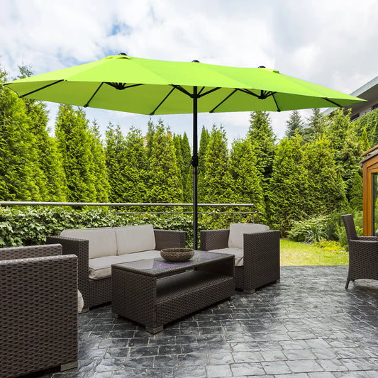 15ft Double-Sided Patio Umbrella, Twin Canopy, Crank, Green Sun Umbrellas Green at Gallery Canada