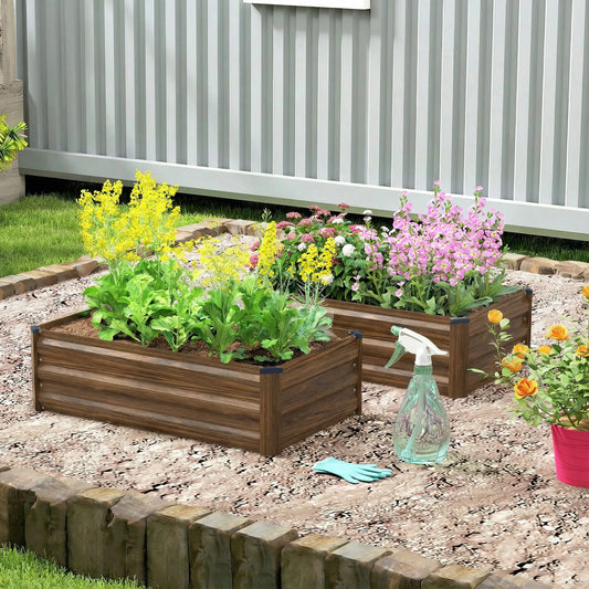 Galvanized Raised Garden Beds, Outdoor Planter Box, Dark Brown Galvanized Planter Boxes Dark Brown Wood Effect at Gallery Canada