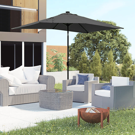 6' x 10' Rectangular Patio Umbrella, 22 LED Solar Lights, Tilt, Crank, Dark Grey Sun Umbrellas Dark Grey at Gallery Canada
